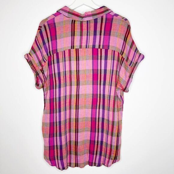 BEACHLUNCHLOUNGE Pink Plaid Button Down Top - Picture 7 of 9